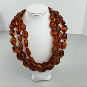 Vintage Triple Strand Amber Toned Plastic Statement Necklace